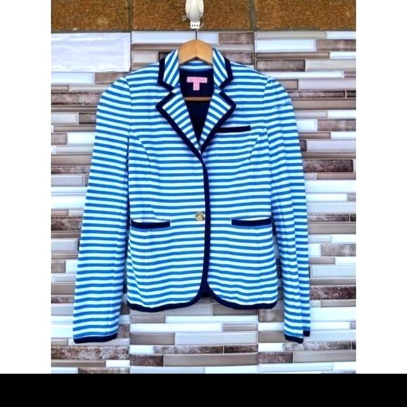Lilly Pulitzer Malibu Flutter Blue Striped Blazer XS - Picture 1 of 8
